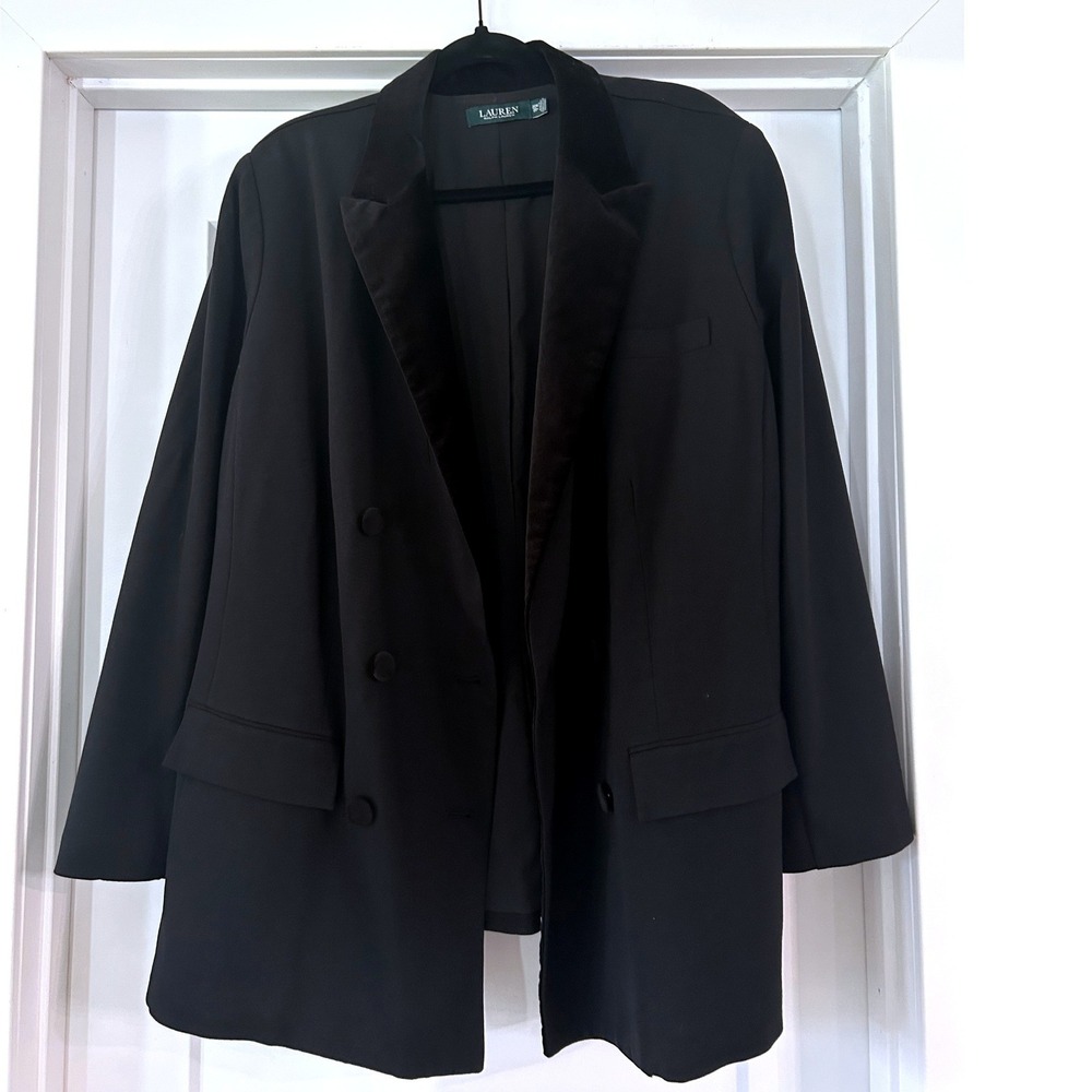 Lauren Ralph Lauren Black Velvet Trim Double Breasted Blazer Plus 20W Tuxedo